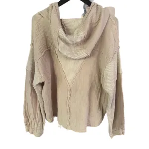 POL Beige Mixed Texture Cotton Hooded Henley Pullover Top‎ Size M thumbnail 3