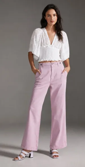 Anthropologie Pilcro Slouchy Chino Wide Leg Pants Lilac High Rise Y2K Preppy Coastal Size 28 thumbnail 1