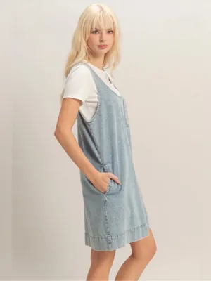 NWT Double Zero Light Blue Denim Mini Shift Dress size Small thumbnail 2