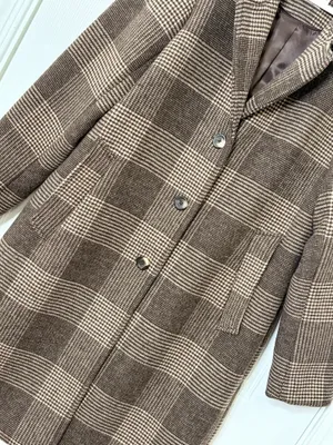 Abercrombie & Fitch Brown Plaid Long Coat Tailored Quiet Luxury Classic Preppy thumbnail 7