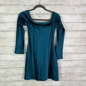 Lulus Luxurious Vision Teal Satin Off-the-Shoulder Mini Dress Size Small thumbnail 4