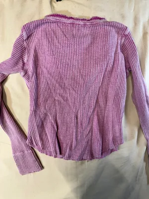 Free People One Waffle Knit Henley Of The Girls Top Pink Small thumbnail 8