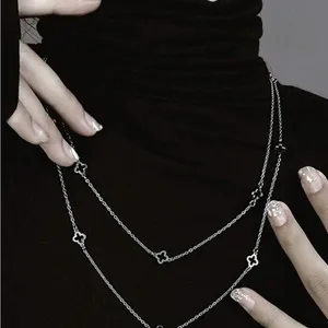 Gold Plated Floral clover necklace Stainless Steel women Jewelry 42” thumbnail 12