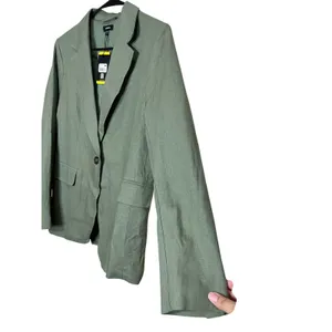 Express Women's Green‎ Linen Blend One-Button Blazer Jacket - Size M NWT thumbnail 4