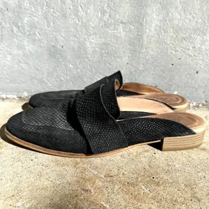 Free People At Ease Loafers Leather Slip On Square Toe Stacked Heel Black 10.5 thumbnail 4