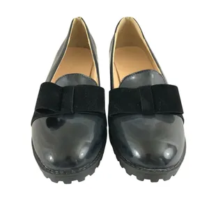 Womens Slip On Loafers Rockabilly Retro Faux Leather Bow Black 38 US Size 7 thumbnail 2