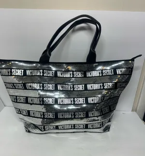Victoria's Secret Black & Silver Sequin Logo Tote Bag and pouch Set thumbnail 1