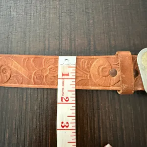 Tooled Leather Saddle Buckle Women's Belt 36 Brown Floral Buckle Western Floral thumbnail 4