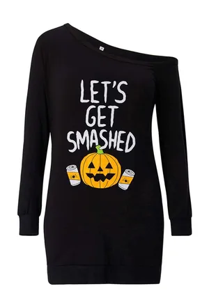Loveternal Women Halloween Sexy One Off-Shoulder Casual Dress T-Shirt, XXL thumbnail 1