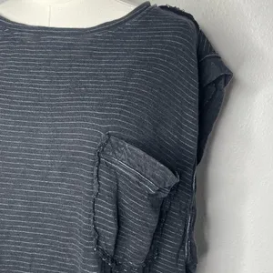 Free People We The Free Black Striped Cap Sleeve Oversized Boxy Our Time Tee Shirt thumbnail 5
