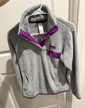 Patagonia Gray Fleece Pullover with Purple Accents thumbnail 1
