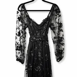 NEW Lulus Darling Charisma Black Mesh Embroidered Balloon Sleeves Midi Dress XS thumbnail 6