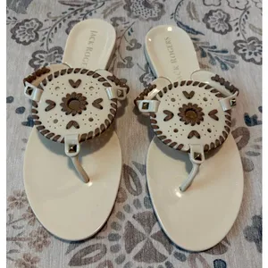Jack Rogers Georgica Jelly Sandals Bone White Truffle Brown Thong Flip Flop Sz 9 thumbnail 2