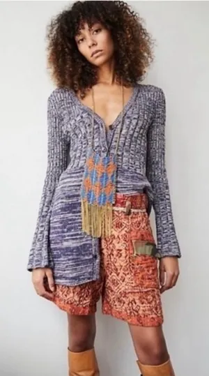 Free People Rachel Cardigan Sweater‎ Dress Purple Button Mini Marled V-neck thumbnail 1