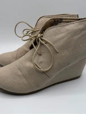 Call It Spring Wedge Booties Womens 7.5 Beige Canvas Lace Up Leopard thumbnail 4