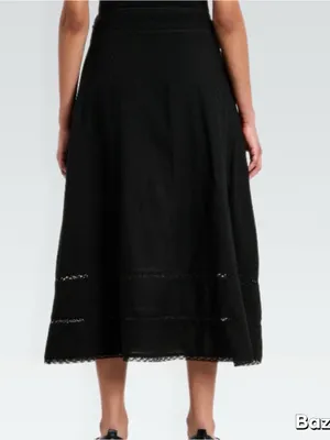 NWT Black Cotton A-Line Midi Skirt thumbnail 2