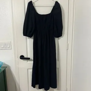 Reformation Bennie Midi 3/4 Puff Sleeve Black Dress Women thumbnail 8