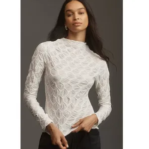 Anthropologie Maeve Talia Long Sleeve Mock Neck Textured Top in Ivory Women's S thumbnail 2