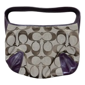 Coach Signature Monogram Purple Leather Trim Hobo Shoulder Bag Handbag Purse thumbnail 7