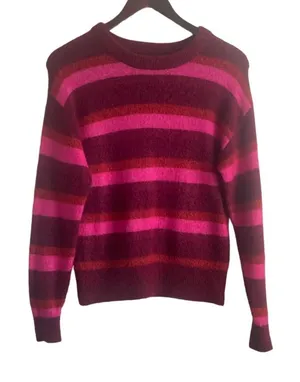LOGG Women Sweater‎ XS Burgundy Pink Stripe Wool Blend Retro Indie Academia thumbnail 1