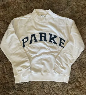 PARKE OG Varsity Mockneck Sweatshirt White Denim Navy Size S/M thumbnail 1