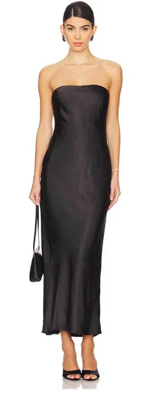 More To Come Emma Strapless‎ Maxi Dress Black Strapless Satin Evening Gown thumbnail 1
