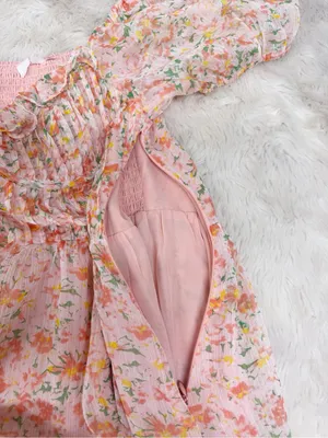 ASTR Lunaria Milkmaid Midi Dress Large Peach Floral Wedding Guest Garden Party thumbnail 13