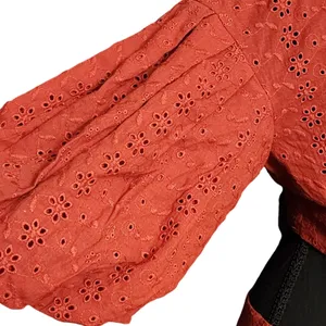 VICI Rust Orange Eyelet Dainty Tiered Cut Out Mini Dress‎ Puff Sleeves, Large thumbnail 4