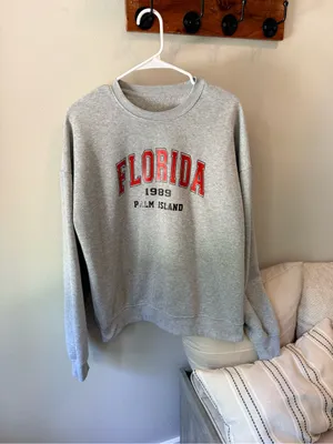 Women’s Small Gray Florida 1989 Palm Island Graphic Sweatshirt Pullover thumbnail 2