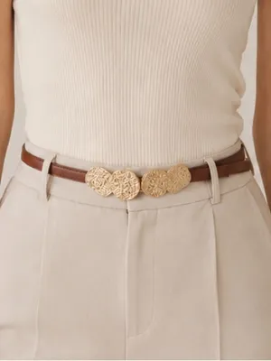 Boutique Faux Leather brown & gold minimalist waist belt XS Petite thumbnail 1