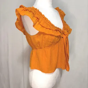 Cloud Ten Ruffle‎ Babydoll Top Women S Orange Boho Peplum Y2K Festival Cottage Romantic thumbnail 2