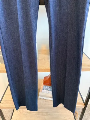 NWT Express Editor Boot Cut Mid-Rise Navy Woven Career Dress Pant Trouser 2 Long thumbnail 3