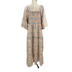 Ivy City Co. Nora Maxi Dress Floral Print Smocked Orange Blue‎ Plus Size 1X thumbnail 12