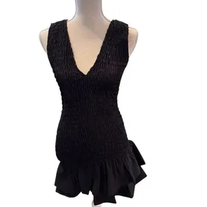 Zara Short Poplin Dress with Ruffles Black NWT XS thumbnail 2