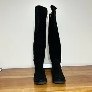 Women’s Liz Claiborne‎ Knee High Black Faux Suede Leather Boots Size 8.5M thumbnail 4