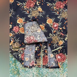 Vintage Asian inspired floral button front blouse, size medium Blue thumbnail 9