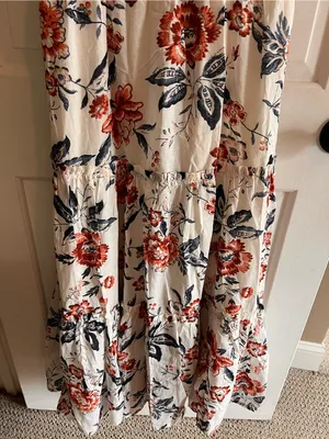 Lucky Brand White Maxi Dress with Red and Navy Floral Print thumbnail 8