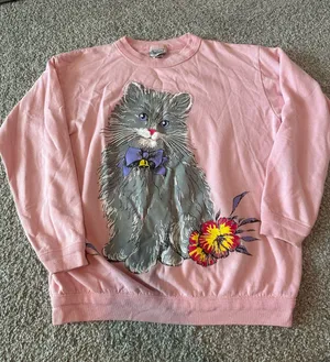 Vintage Cat Sweater Pink Size XS thumbnail 1