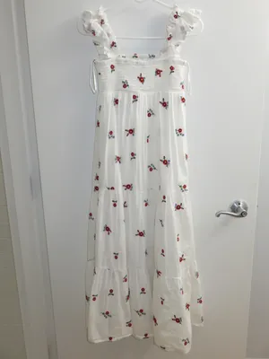 Nobody’s Child White Floral Embroidered Smocked Tiered Maxi Dress Size 2 thumbnail 2
