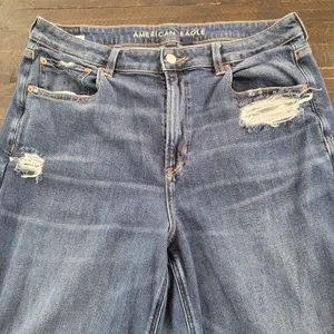 American Eagle Super High Rise Distressed Baggy Wide Leg Jeans Womens 14 Long thumbnail 1