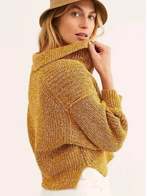 Free People Women’s Love This City Sweater V-Neck Longsleeve Boho in Mustard L thumbnail 2