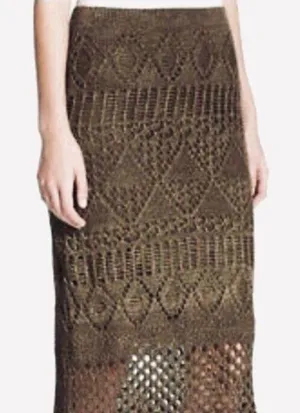 Olive Crochet Fringe Skirt Tan Size L thumbnail 1
