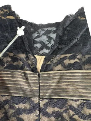 Blu Sage Black Nude Lace Cocktail Dress 16 Tiered Pleated Waist Wedding Guest thumbnail 12