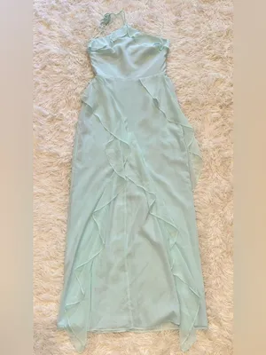 NEW Amanda Uprichard Alessandra Halter Neck Ruffle Trim Gown Sz L thumbnail 4