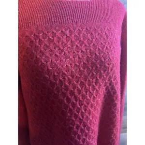 LOFT Women pullover sweater Sz L Red Solid Casual Cozy Crew Fisherman thumbnail 2