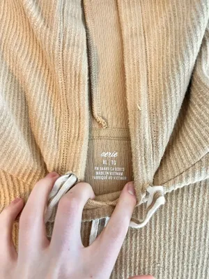Aerie tan ribbed hoodie thumbnail 3