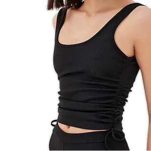 4th & Reckless Annoushka Tank Top Ruched Side Scoop Neckline Soft Black W L NWOT thumbnail 5