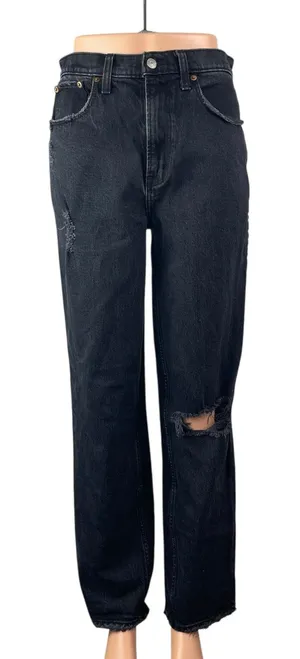 Abercrombie & Fitch 90's Straight Black High Rise Distressed Denim Jeans Size 28 thumbnail 1