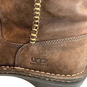 UGG Brown Leather Tall Shearling Boots Women's 8 Stitch Detail‎ Cozy Winter thumbnail 8