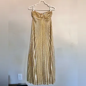 NWOT Alexis Joya Pleated Strapless Metallic Gold Lame Maxi Dress RARE Size XS thumbnail 5